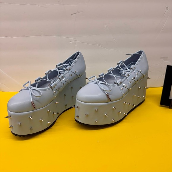 Pastel Blue Spiked Platform Creeper Shoes Silver Studded Lace Up Punk Harajuku - Picture 3 of 10